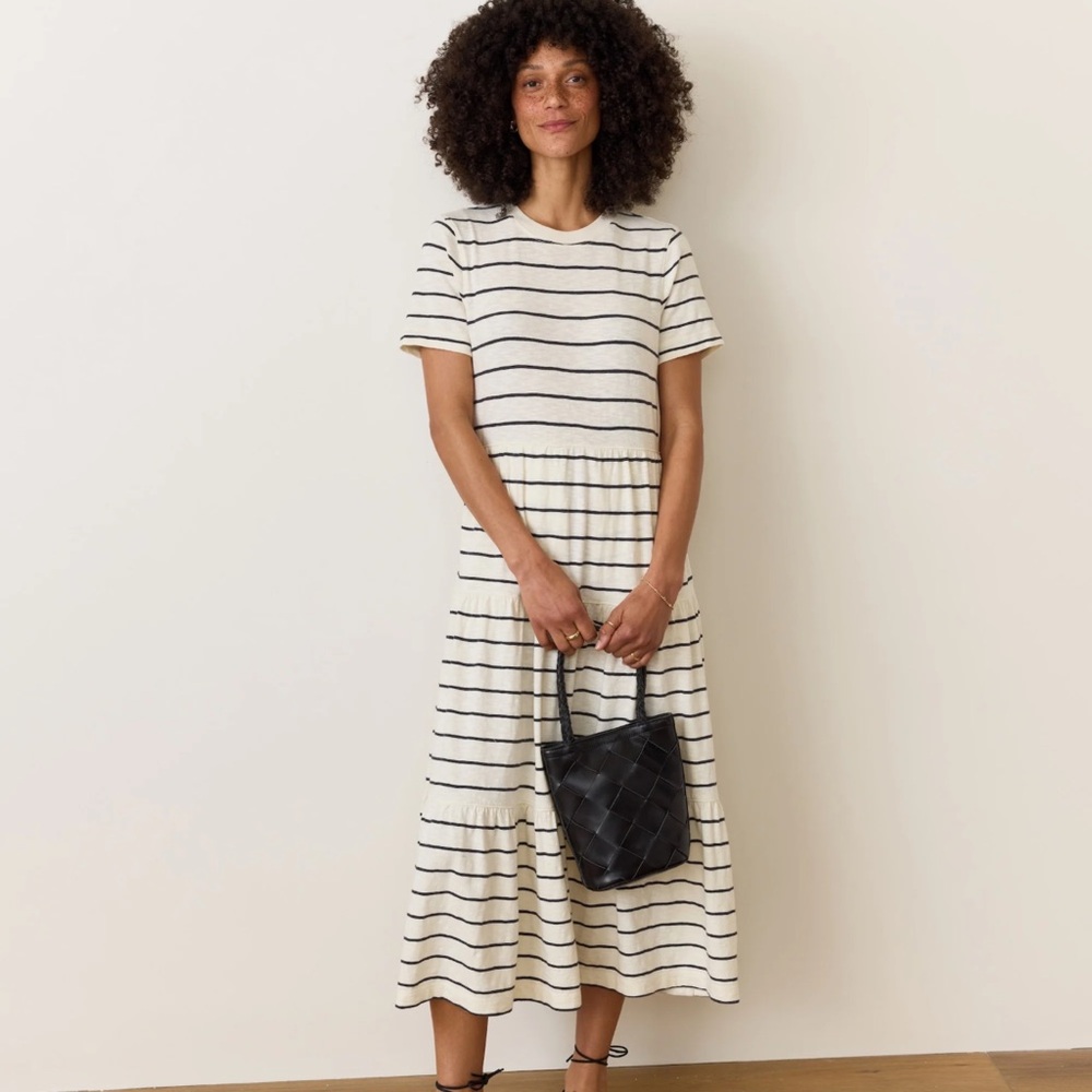 Marine Layer Cream and Black Striped Midi Dress